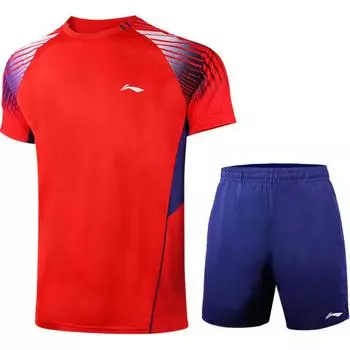 Li Ning Бадминтон Соревнование Быстросохнущие Короткие Рукава Прямые Штаны Эластичный Пояс Пятиточечные Шорты Повседневный Спортивный Костюм Мужская Спортивная Одежда AATR045-4 3XL