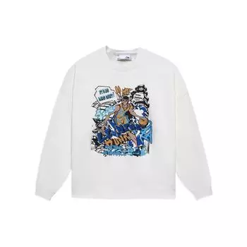 Li Ning Basketball Culture Series Pattern Printed Circle Neck Pullover Sweatshirt Men Sweatshirt White AWDS555-1 XXXL