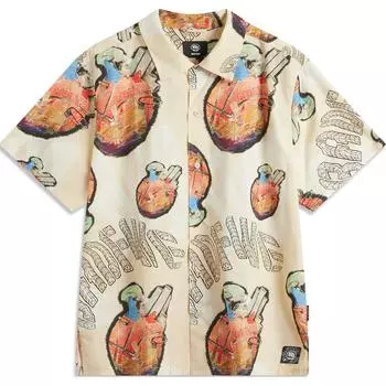 Li-Ning Basketball Series All-Over Print Letter Button-Down Loose Short Sleeve Shirt Men shirts Gravel-Gray ASHU411-1 L