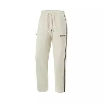 Li-Ning Basketball Series Color Block Letter Mid-Waist Drawstring Straight Leg Casual Pants Men bottoms Khaki AKLUB41-4 S