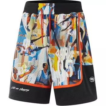 Li-Ning Basketball Series Full Print Letter Mid-Waist Drawstring Loose Straight Basketball Pants Men bottoms Black AAPU115-10 L