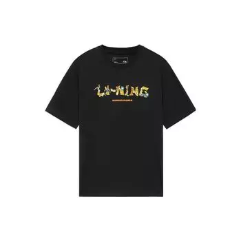 Li-Ning Баскетбольная серия с буквенным принтом, свободная футболка с круглым вырезом, мужские топы, черный AHSSD65-2 3XL