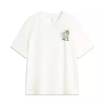 Li-Ning Basketball Series Letter Print Pattern Breathable Versatile Casual Short Sleeve T-Shirt Men Tops Off-White AHSV207-1 S