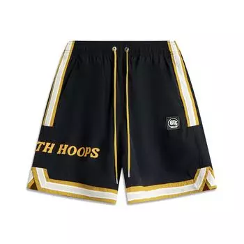Li-Ning Basketball Series Letter Splicing Mid-Waist Drawstring Breathable Versatile Sports Shorts Men shorts Black AKSV193-3 M