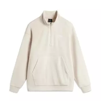 Li-Ning Basketball Series Letter Stand Collar Pullover Warm Fleece Drop Shoulder Long Sleeve Sweatshirt Men sweatshirt Oatmeal-Gray AWDU289-5 M