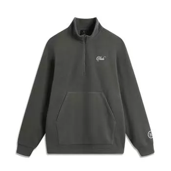 Li-Ning Basketball Series Letter Stand Collar Pullover Dropped Shoulder Fleece Long Sleeve Sweatshirt Men sweatshirt Graphite-Grey AWDU289-4 L