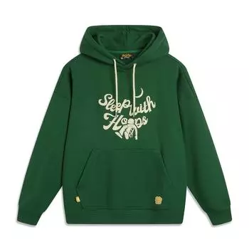 Li-Ning Basketball Series Lettered Hooded Comfortable Breathable Versatile Casual Loose Sweatshirt Men sweatshirt Eden-Green AWDUF77-2 L