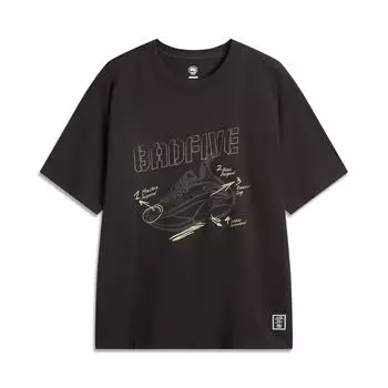 Li-Ning Basketball Series Printed Letter Round Neck Comfortable Breathable Versatile Loose Short Sleeve T-Shirt Men Tops Black Chocolate AHSV061-4 M