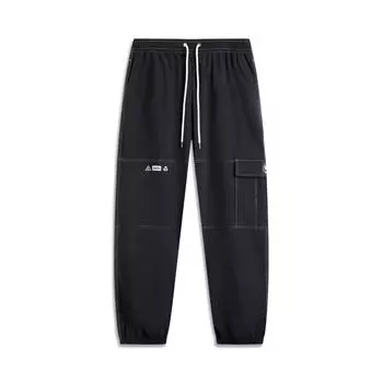 Li-Ning Basketball Series Solid Color Lace-Up Breathable Mid-Waist Versatile Cuffed Knitted Sports Pants Men bottoms Black AYKV313-2 S