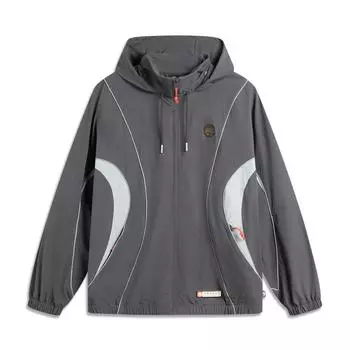 Li-Ning Basketball Series Spliced Letter Zipper Hooded Breathable Versatile Sports Jacket Men Jacket Black Pine-Grey AFDVG23-2 S