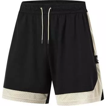 Li-Ning Basketball Series Spliced Mid-Waist Drawstring Comfortable Loose Straight Basketball Pants Men bottoms Black Oatmeal-Gray AAPU023-3 XL