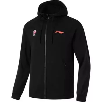 Li Ning Basketball Series теплая удобная спортивная повседневная толстовка с капюшоном на флисовой подкладке для мужчин, черная AWDU525-1 S