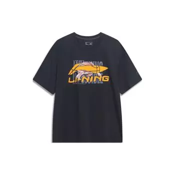 Li-Ning Баскетбольная футболка с круглым вырезом и короткими рукавами, мужские топы, черный AHST595-1 L