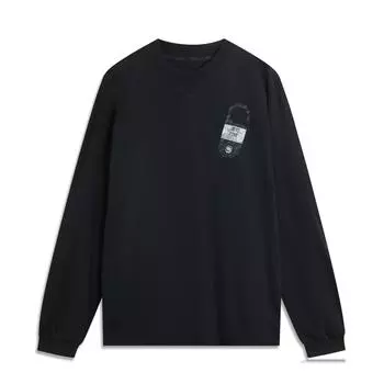 Li Ning Баскетбольная Серия Анти-Пять Однотонная Футболка с Круглым Вырезом Удобная Дышащая Универсальная Повседневная с Длинным Рукавом Мужские Топы Черный AHSUE81-2 L