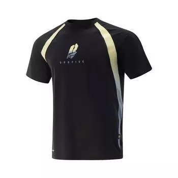 Li Ning Баскетбольная серия Буквенный цветной блок Дышащая Универсальная футболка с коротким рукавом Мужские топы Черный ATSV167-2 L