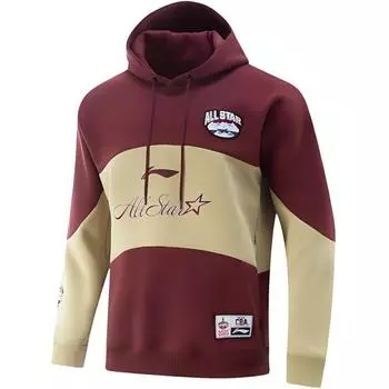 Li Ning Баскетбольная Серия CBA Спортивный Повседневный Простой Худи с Буквами в Цветовом Блоке Мужские худи Темно-Бордовый Какао AWDVD33-2 L