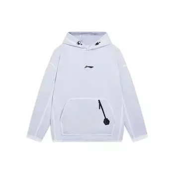 Li-Ning Баскетбольная серия, однотонная толстовка с логотипом и карманом, с длинными рукавами, мужские топы, белый AWDSB87-3 L