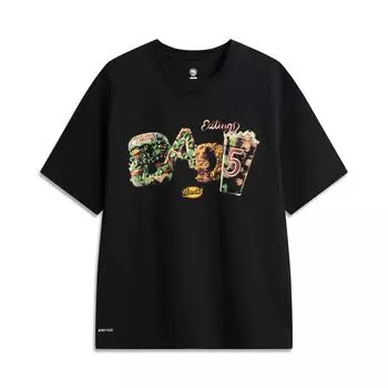 Li Ning Баскетбольная серия Письмо Спорт Повседневный Простой Пуловер с круглым вырезом Свободная футболка с коротким рукавом Мужские топы Черный AHSV225-5 M