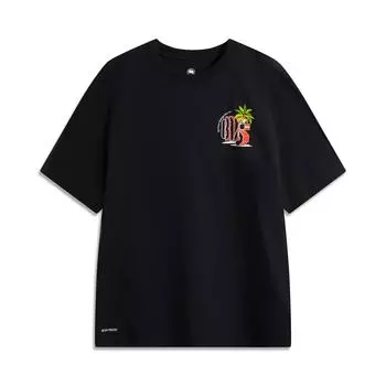 Li Ning Баскетбольная серия Принт с буквами Дышащая Универсальная Повседневная Футболка с коротким рукавом Мужская футболка Черный AHSV207-5 S