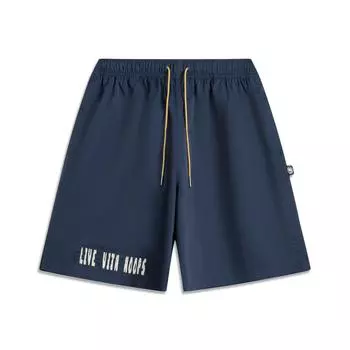 Li Ning Баскетбольная Серия Спорт Минималистичный Однотонный Шнуровка Буквы Повседневные Шорты Мужские шорты Темно-Темно-Синий AKSV389-4 L