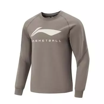 Li Ning Баскетбольная серия Спортивный повседневный Простой однотонный Пуловер с круглым вырезом Толстовка с длинным рукавом Мужская толстовка Древесно-серый Коричневый AWDU533-4 S