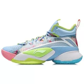 Li-Ning Баскетбольные кроссовки Air Strike 7 с амортизацией, противоскользящие, износостойкие, с поддержкой отскока, среднего размера, мужские баскетбольные кроссовки сине-зеленого цвета ABAR007-2 41