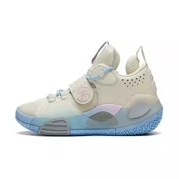 Li-Ning Баскетбольные кроссовки All City 8 Cloud с противоскользящей подошвой, легкие, с отскоком, средней высоты, детские, белые, синие, YKBS114-55 40