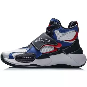 Li-Ning Баскетбольные кроссовки Doubled Soul High-Top Retro, мужские кроссовки, синие, белые, AGBQ087-2 44