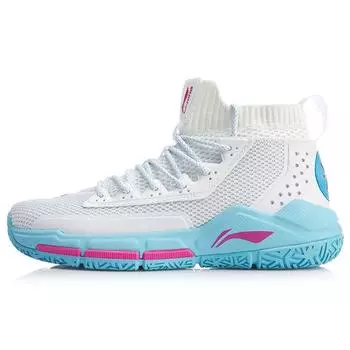 Li-Ning Баскетбольные кроссовки Fission 5 Lace-Up Shock Absorbing Non-Slip Wear-Stick с высоким верхом, мужские кроссовки Blue White ABAP027-5 45