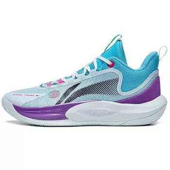 Li-Ning Баскетбольные кроссовки Sound Speed Team Fabric Synthetic Leather TPU с нескользящей подошвой, с поддержкой отскока, низкие, мужские, синие, фиолетовые, ABPT023-3 45