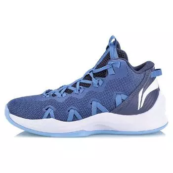 Li-Ning Баскетбольные кроссовки Woven Shock Absorbment Mid-Top, мужские кроссовки, синие, белые ABPN007-5 44