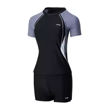Li-Ning Beach Vacation Spa Conservative Plus Size Two-Piece Swimsuit Women swimwear Black LNYW049-2 M