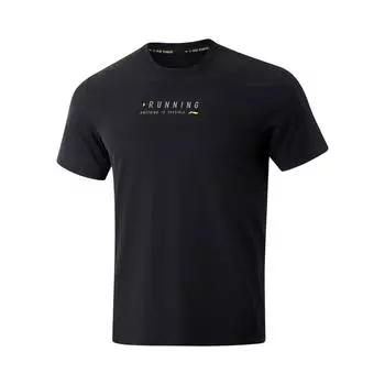 Li Ning Беговая серия Буквенная футболка с круглым вырезом Удобная Дышащая Универсальная с коротким рукавом Мужские топы Черный ATSV095-1 S