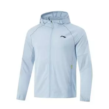 Li Ning Беговая серия Модный Удобный Дышащий Простой Приталенный Спортивный Ветрозащитный Пуховик с капюшоном на молнии Мужская Верхняя одежда Небесно-голубой AFDU973-6 L