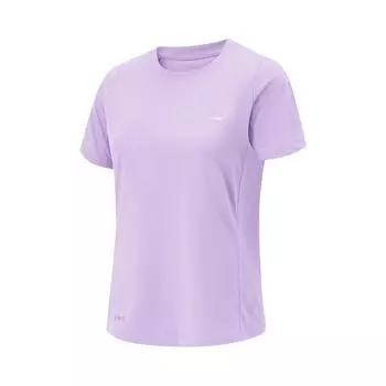 Li Ning Беговая серия Однотонная футболка с логотипом, круглым вырезом, дышащая, универсальная, с коротким рукавом, женская, светло-фиолетовая ATSV088-2 S