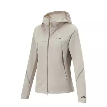 Li Ning Беговая серия Однотонная ветровка с капюшоном на молнии и светоотражающими элементами Женская верхняя одежда Пыльно-серая AFDU354-1 S