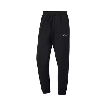 Li Ning Беговая серия Однотонные со средней посадкой Удобные Дышащие С манжетами Спортивные Длинные Брюки Мужские низы Черный AYKU959-1 S