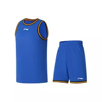 Li Ning безрукавный жилет с графическим принтом и эластичные шорты средней талии, повседневный спортивный комплект для мужчин, комплекты Beijing-Blue AATU047-4 XL