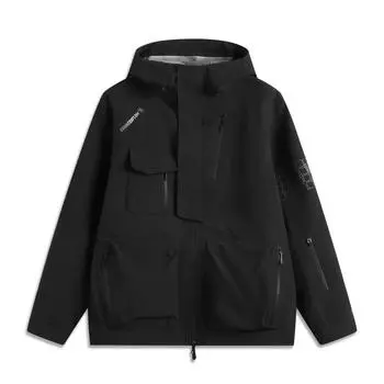 Li Ning Breath Pro Series Letter Zipper с капюшоном, удобная дышащая водонепроницаемая ветрозащитная куртка с длинным рукавом, куртка унисекс, черная AEMU045-5 S
