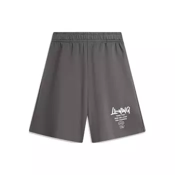 Li-Ning Breathable Loose Fit Elastic Printed Letter Knit Casual Shorts Men shorts Dark-Gray AKSU685-7 M