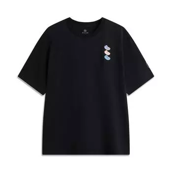 Li-Ning Breathable Loose Fit Round Neck Letter Print Short Sleeve T-Shirt Men Tops Black AHSV083-1 M