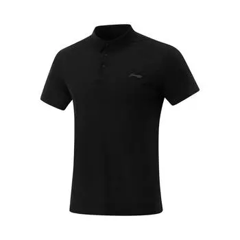 Li-Ning Breathable Solid Color Logo Short Sleeve Polo Shirt Men tops Black APLV039-2 M