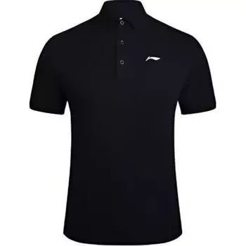 Li-Ning Breathable Solid Color Polo Shirt Men tops Black APLT261-1 S