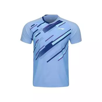 Li-Ning Breathable Striped Color Block Comfortable Casual Short Sleeve T-Shirt Unisex Tops Dark-Blue AAYV033-3 S