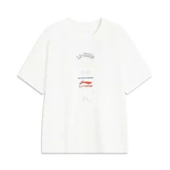 Li-Ning Breathable Versatile Letter Round Neck Short Sleeve T-Shirt Men Tops Off-White AHSV163-5 M