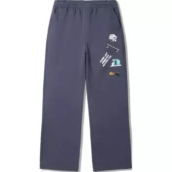 Li Ning Брюки мужские повседневные с принтом букв, средней посадки, удобные, дышащие, флисовые, теплые, свободного прямого кроя, цвет Мушан-синий AKLUC31-2 S