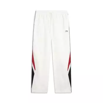 Li Ning Брюки мужские повседневные средней посадки, простые, удобные, прямого кроя, модные, с цветными блоками, на шнуровке, AYKV737-2 S