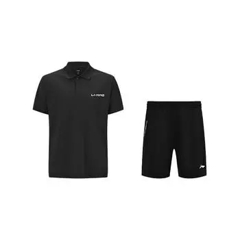 Li Ning Буква Удобный Простой Пуловер Топ с Коротким Рукавом Универсальные Дышащие Шорты со Средней Посадкой Повседневный Спортивный Костюм Костюм Унисекс APLV545-1+AAPU133-1 M
