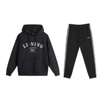 Li-Ning Буквенный Свободный Худи Пуловер Длинный Рукав Флис Удобный Дышащий Манжетный Теплые Спортивные Штаны Повседневный Спортивный Костюм AWDU673-3+YKLU333-1 M