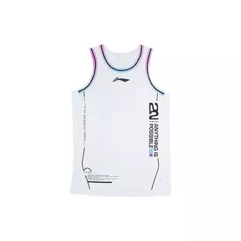 Li-Ning Butler China Tour Series с логотипом и круглым вырезом, тренировочный баскетбольный жилет, топы унисекс, белый цвет AAYS035-5 XL